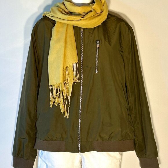 H&M SZ L Dark Olive Waterproof Bomber Jacket Utility Gorp Core Basic - Picture 2 of 6